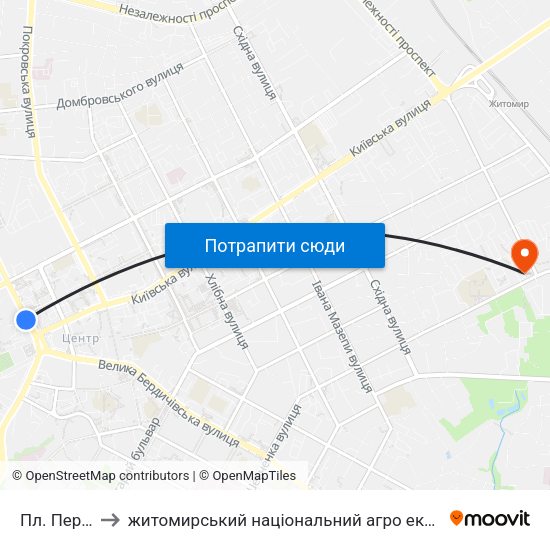 Пл. Перемоги to житомирський національний агро екологічний університет map