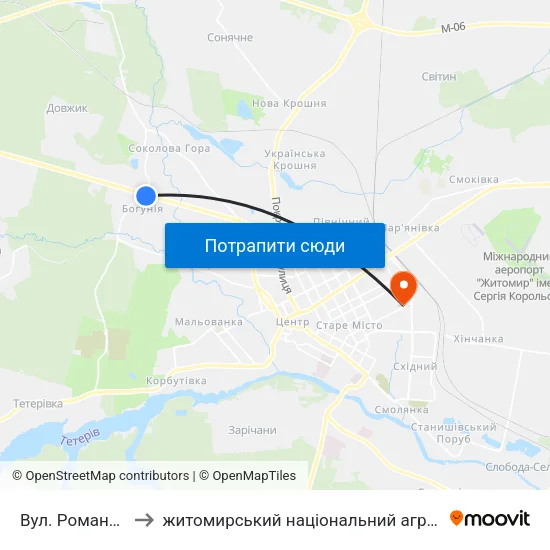 Вул. Романа Шухевича to житомирський національний агро екологічний університет map