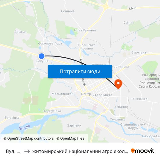 Вул. Миру to житомирський національний агро екологічний університет map