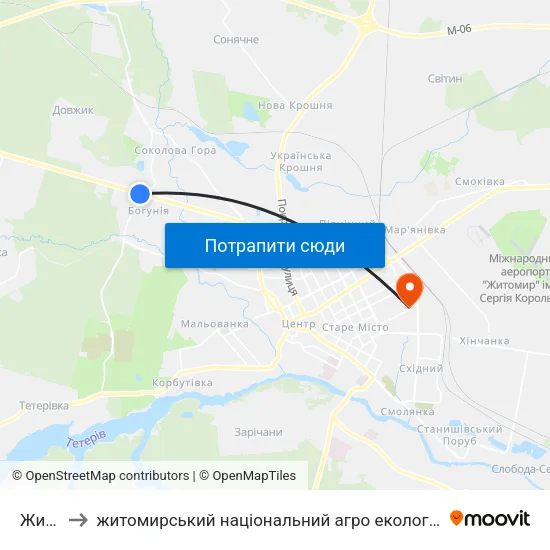 Житичі to житомирський національний агро екологічний університет map