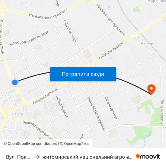 Вул. Покровська to житомирський національний агро екологічний університет map