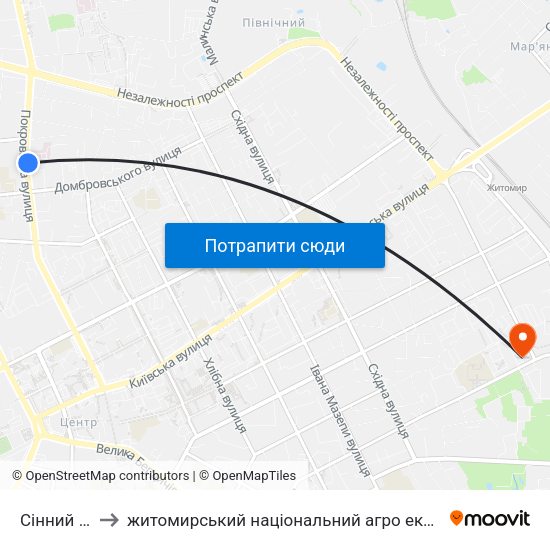 Сінний Ринок to житомирський національний агро екологічний університет map