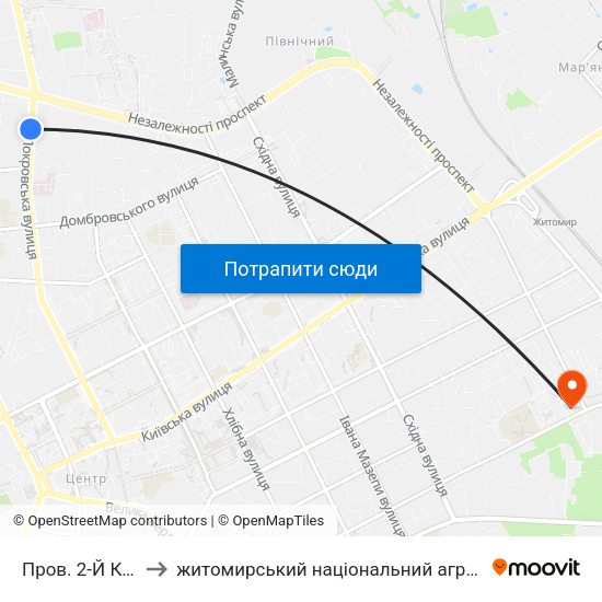 Пров. 2-Й Капітульний to житомирський національний агро екологічний університет map