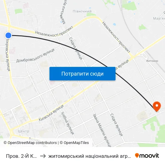 Пров. 2-Й Капітульний to житомирський національний агро екологічний університет map