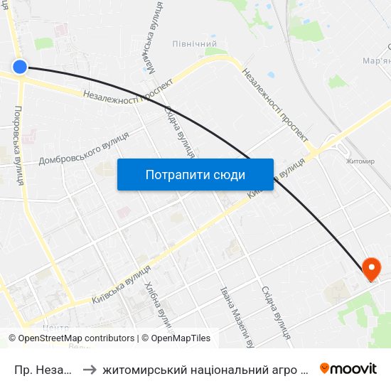 Пр. Незалежності to житомирський національний агро екологічний університет map