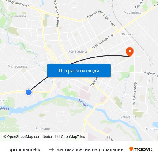 Торгівельно-Економічний Коледж to житомирський національний агро екологічний університет map