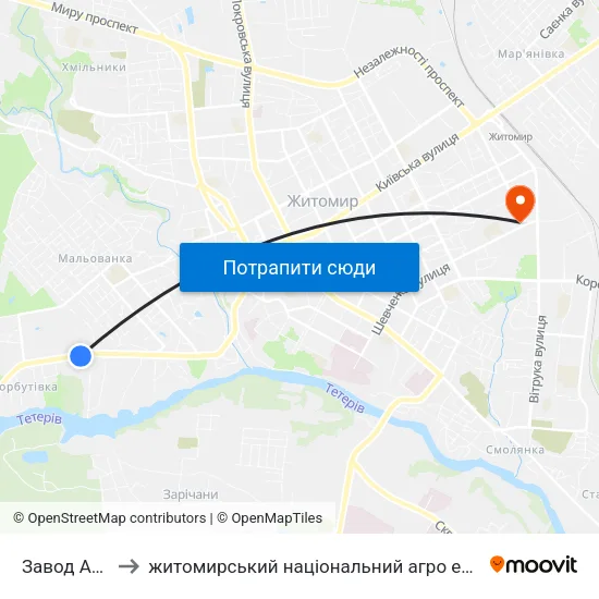 Завод Агромаш to житомирський національний агро екологічний університет map