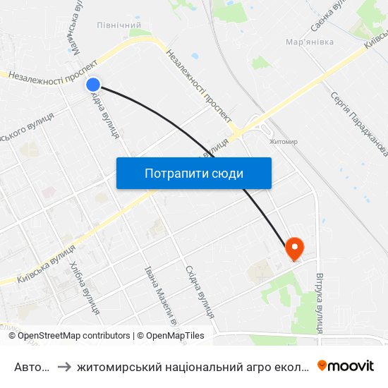 Автопарк to житомирський національний агро екологічний університет map