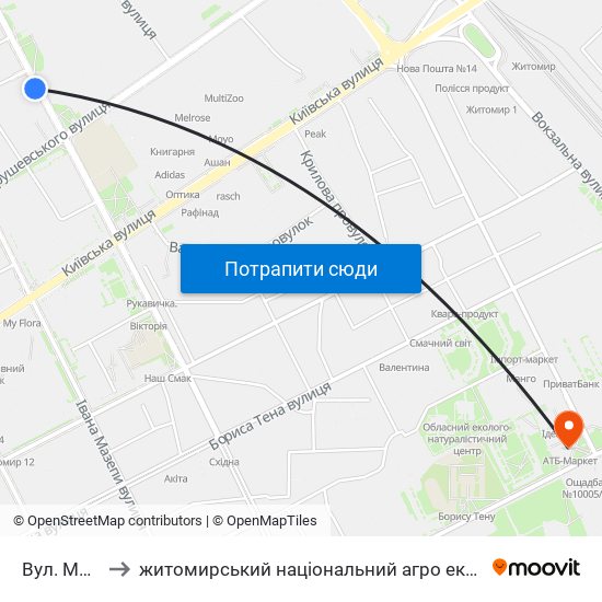 Вул. Монтана to житомирський національний агро екологічний університет map