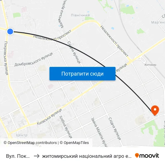 Вул. Покровська to житомирський національний агро екологічний університет map