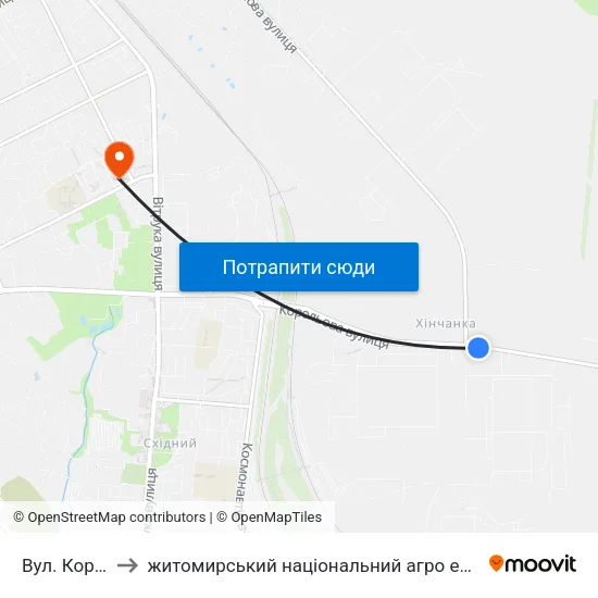 Вул. Корольова to житомирський національний агро екологічний університет map