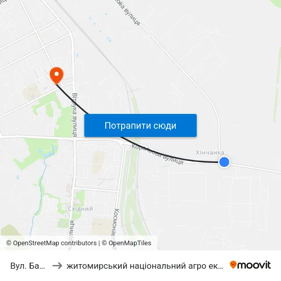 Вул. Баранова to житомирський національний агро екологічний університет map