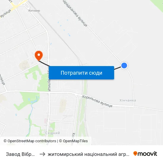 Завод Вібросепаратор to житомирський національний агро екологічний університет map