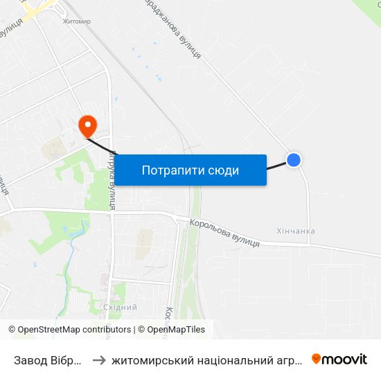Завод Вібросепаратор to житомирський національний агро екологічний університет map