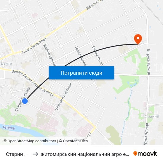 Старий Бульвар to житомирський національний агро екологічний університет map