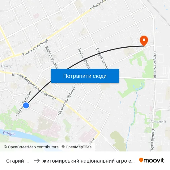 Старий Бульвар to житомирський національний агро екологічний університет map
