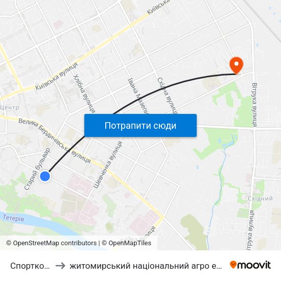 Спорткомплекс to житомирський національний агро екологічний університет map