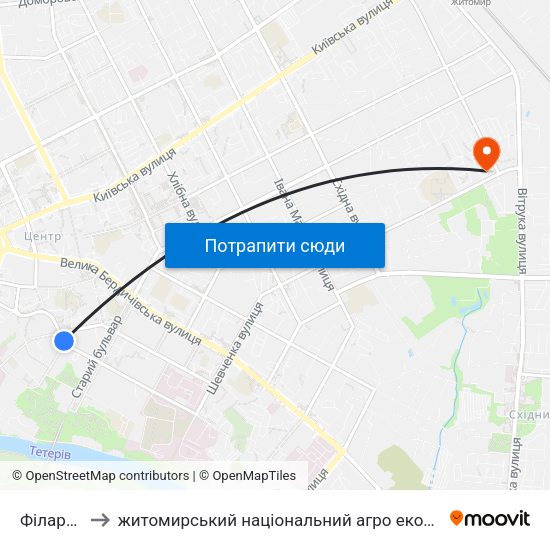 Філармонія to житомирський національний агро екологічний університет map