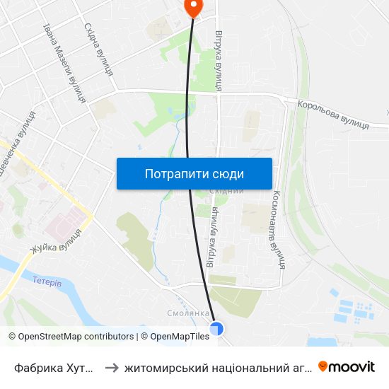 Фабрика Хутряних Виробів to житомирський національний агро екологічний університет map
