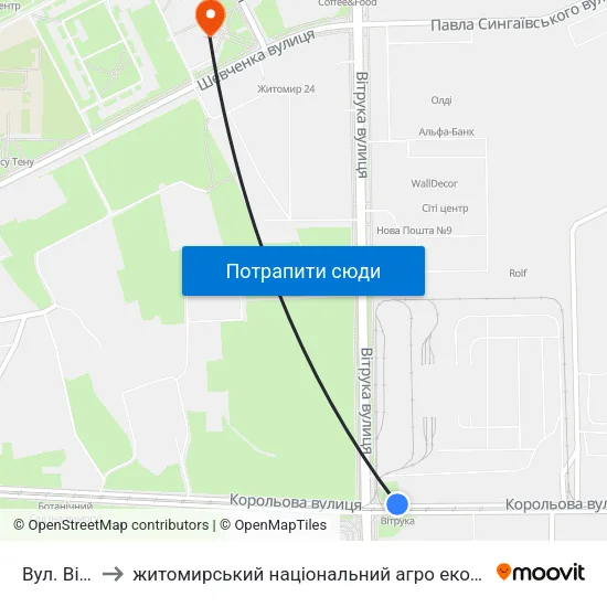 Вул. Вітрука to житомирський національний агро екологічний університет map
