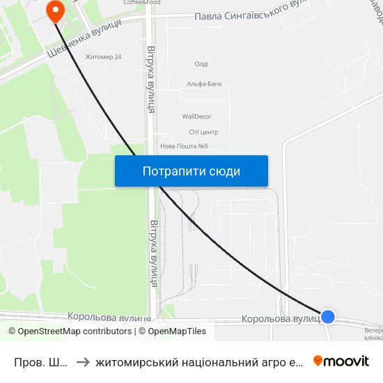 Пров. Шкільний to житомирський національний агро екологічний університет map
