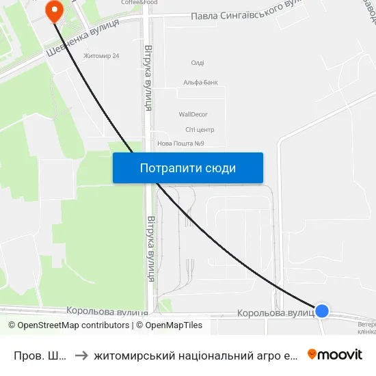 Пров. Шкільний to житомирський національний агро екологічний університет map