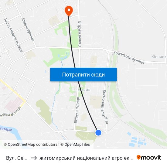Вул. Селецька to житомирський національний агро екологічний університет map