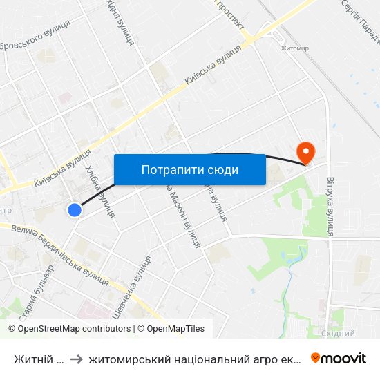 Житній Ринок to житомирський національний агро екологічний університет map