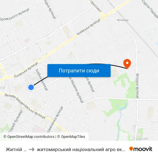 Житній Ринок to житомирський національний агро екологічний університет map