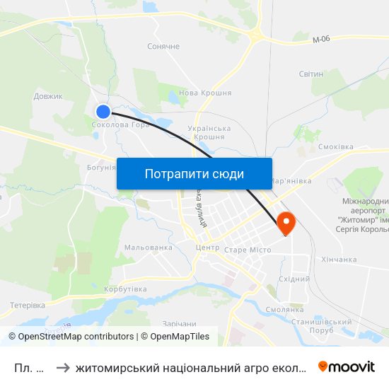 Пл. Миру to житомирський національний агро екологічний університет map