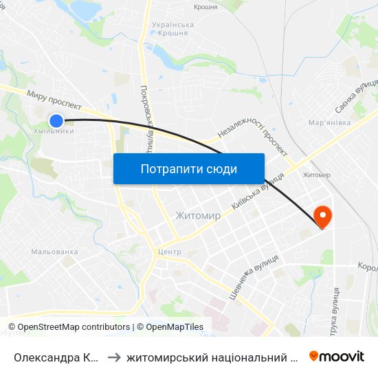 Олександра Клосовського 10 to житомирський національний агро екологічний університет map