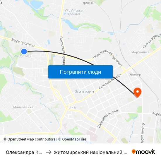 Олександра Клосовського 10 to житомирський національний агро екологічний університет map