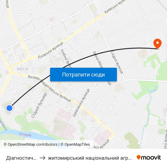 Діагностичний Центр to житомирський національний агро екологічний університет map