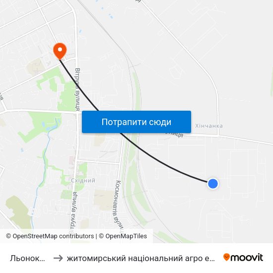 Льонокомбінат to житомирський національний агро екологічний університет map