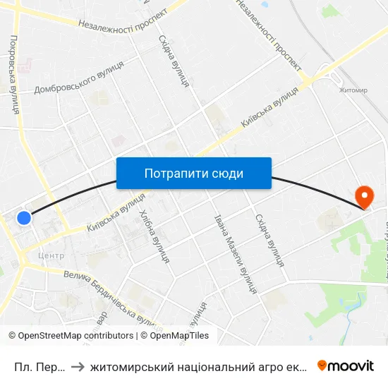 Пл. Перемоги to житомирський національний агро екологічний університет map
