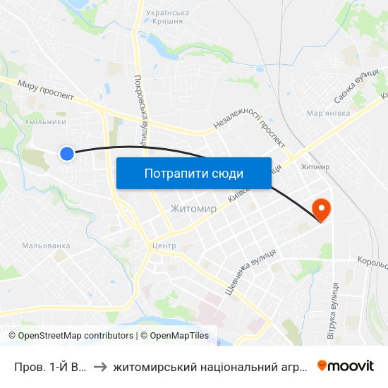 Пров. 1-Й Винокурний to житомирський національний агро екологічний університет map