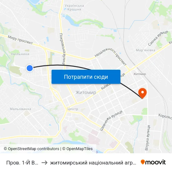 Пров. 1-Й Винокурний to житомирський національний агро екологічний університет map