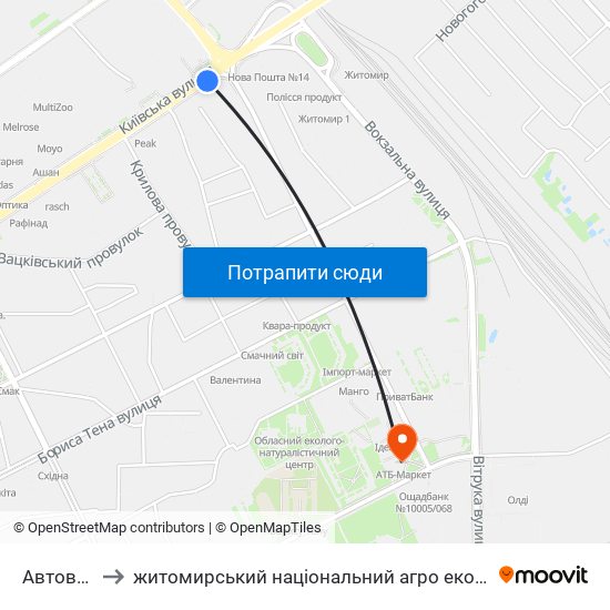 Автовокзал to житомирський національний агро екологічний університет map