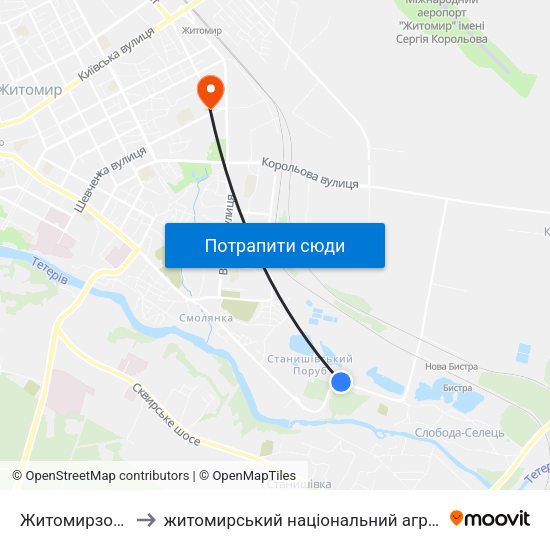 Житомирзооветпостач to житомирський національний агро екологічний університет map
