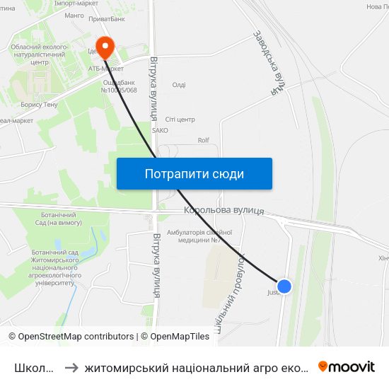 Школа №30 to житомирський національний агро екологічний університет map