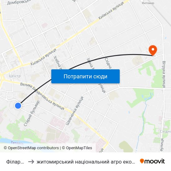 Філармонія to житомирський національний агро екологічний університет map