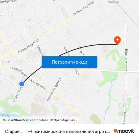 Старий Бульвар to житомирський національний агро екологічний університет map