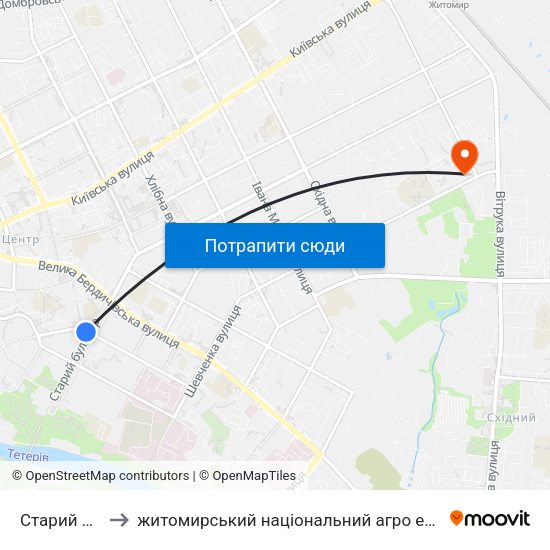 Старий Бульвар to житомирський національний агро екологічний університет map