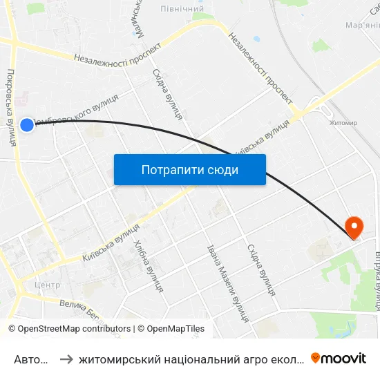 Автоцентр to житомирський національний агро екологічний університет map