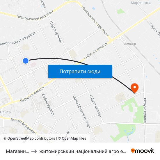 Магазин Віктор to житомирський національний агро екологічний університет map