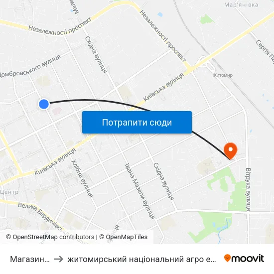 Магазин Віктор to житомирський національний агро екологічний університет map