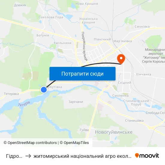 Гідропарк to житомирський національний агро екологічний університет map