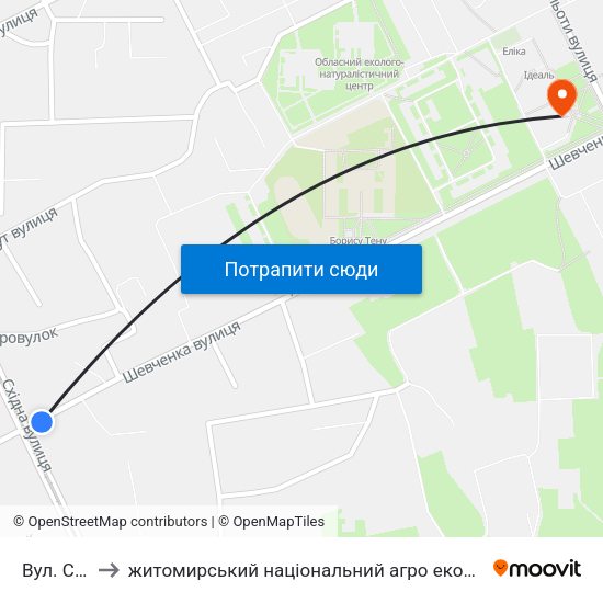 Вул. Східна to житомирський національний агро екологічний університет map