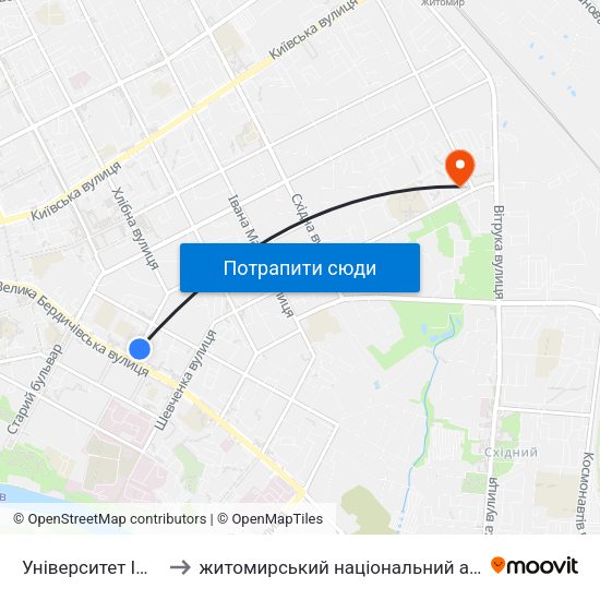 Університет Ім. Івана Франка to житомирський національний агро екологічний університет map