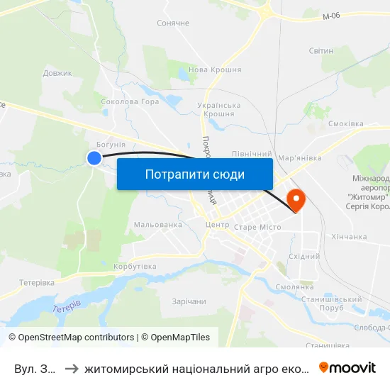 Вул. Зелена to житомирський національний агро екологічний університет map